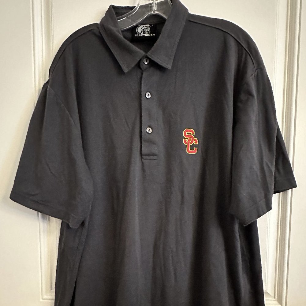 USC Trojans Football Polo Shirt Mens XXL Gray Collard Short Sleeve